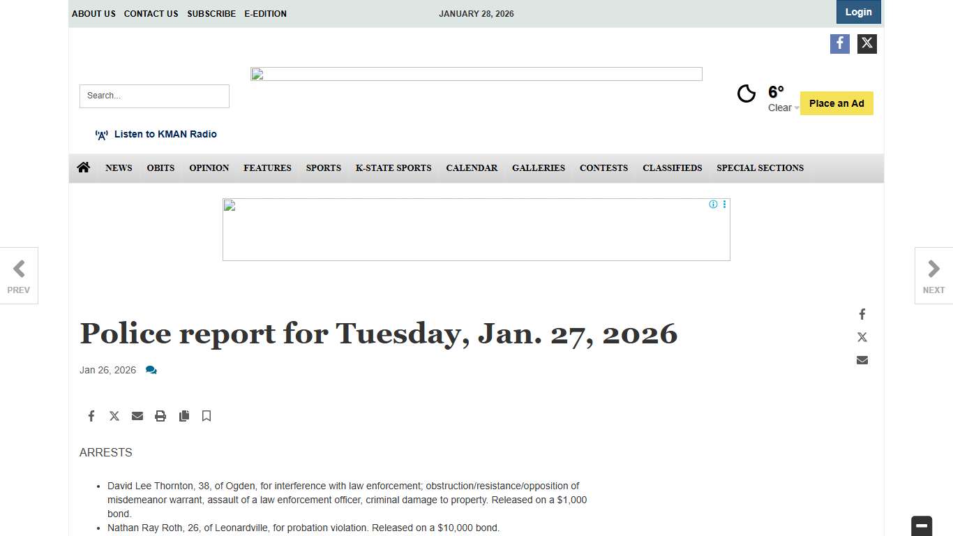 Police report for Tuesday, Jan. 27, 2026 News themercury.com